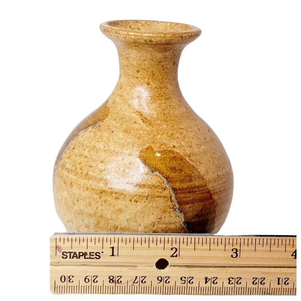 Vintage Art Pottery Vase Yellow Brown Drip Glaze Ceramic Bud Vase Boho Signed - Picture 8 of 8